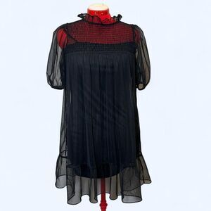 Sheer black overlay tunic top dress medium Whimsigoth witchy dark romance fairy